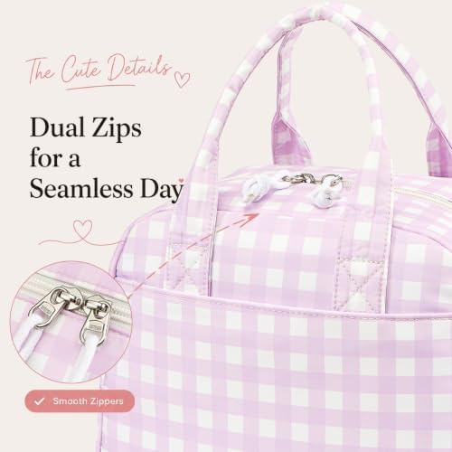 LOVELYWIND Lunch Bag for Women, Insulated Lunch Box, Purple Gingham Tote