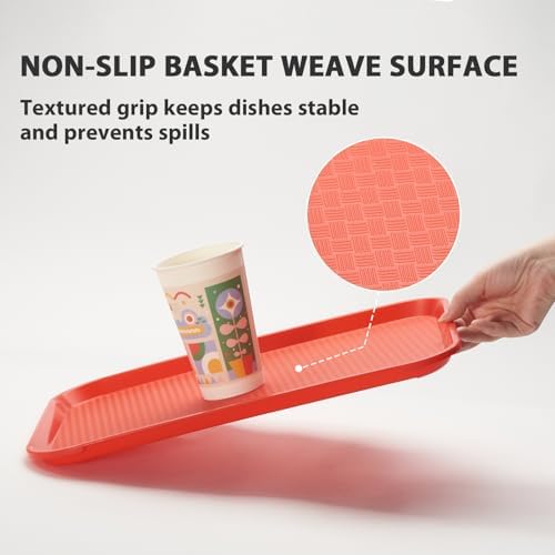 CURTA 6 Pack Plastic Serving Trays, 12x16 Inch Red Cafeteria Lunch Trays
