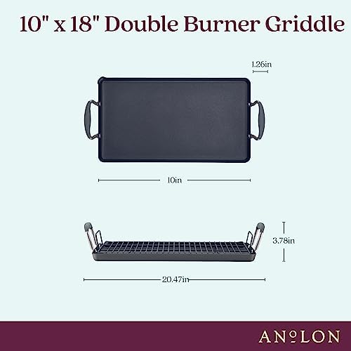 Anolon Advanced Home Hard Anodized Nonstick Double Burner Griddle with Roasting Rack, 10 Inch x 18 Inch, Moonstone