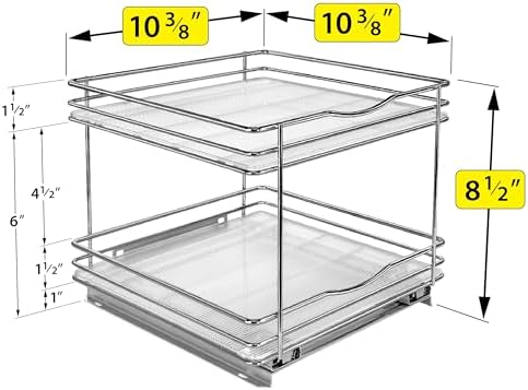 LYNK PROFESSIONAL® Pull Out Spice Organization for Cabinets - 10-3/8 inch Wide – Spice Rack for Inside Cabinets, Slide Out Spice Rack Organizer for cabinet – Pull Out Spice Rack, Sliding 2 Tier Chrome