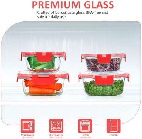 KOMUEE 24 Pieces Glass Food Storage Containers Set, Red