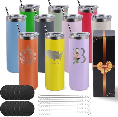 Joyclub Tumblers Bulk with Lids and Straws 10 Pack 20 oz Powder Coated