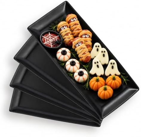 Gomakren 14 Inch Black Porcelain Serving Platters Set of 4 for Serving Food