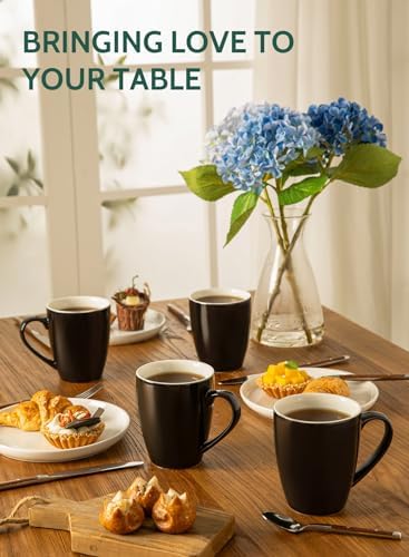Sweese Porcelain Coffee Mugs - 16 Ounce (Top to the Rim) for Coffee, Latte, Tea, Cocoa, Set of 4, Black