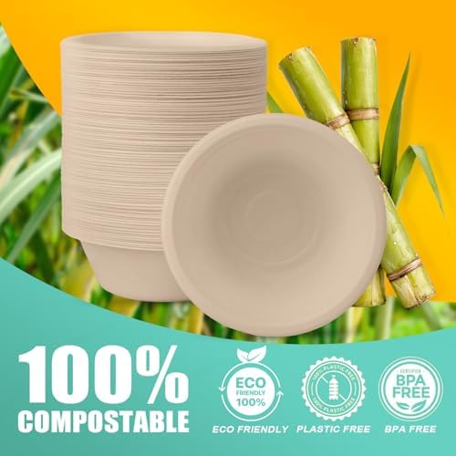 JINVOGREEN 100 Count 12 oz Paper Bowls Disposable Compostable Bowl, Natural