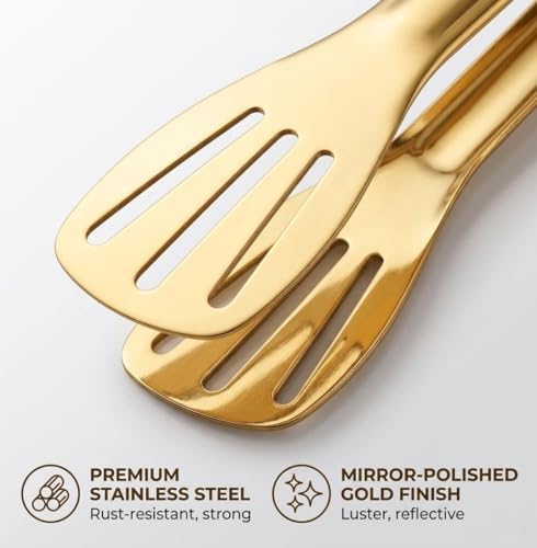 Gold Serving Tongs Kitchen Tongs,Buffet Tongs,JXHAPY Stainless Steel Gold Plated Food Tong Salad Tongs Serving Tong,small tongs 6 Pack (9 Inch)