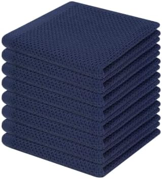 Homaxy 100% Cotton Waffle Weave Kitchen Dish Cloths 8-Pack, Dark Navy