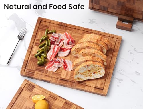 Fibogollo Set of 3 Bamboo Kitchen Cutting Boards with Juice Groove Large