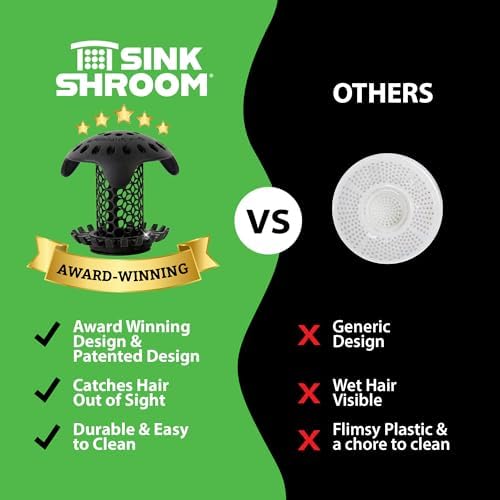 SinkShroom Ultra Bathroom Sink Drain Protector, Stainless Steel, Matte Black, Hair Catcher with Multiple Drain Adapters