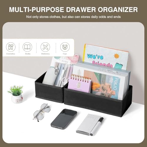 DIMJ Drawer Organizers, Set of 12 Clothes Drawer Organizer, Foldable Closet Drawer Organizer, Dresser Drawer Organizers Dividers for Baby Clothes, Socks, Belt, Tie (Black)