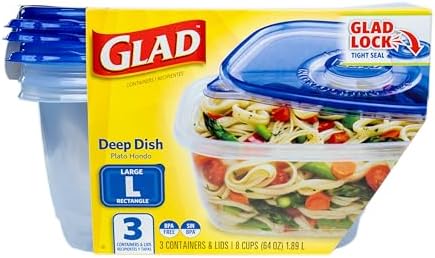Glad GladWare Deep Dish Food Storage Containers, 64 Oz, 3 Count (Pack of 6)
