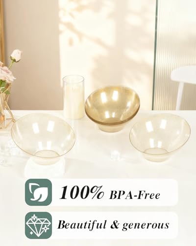 BESTVIP 20 Oz Clear with Gold Glitter Plastic Angled Serving Bowls, 12 Pack