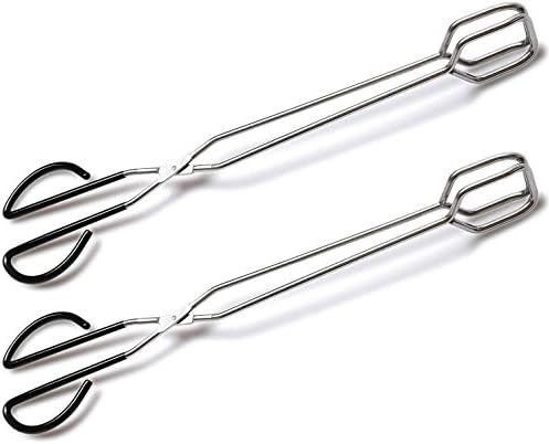 Hiash 2Pcs 16 Inch Extra Long Stainless Steel Kitchen Scissor Tongs, Non-Slip Comfortable Red Grip, Heat Resistant for BBQ and Cooking