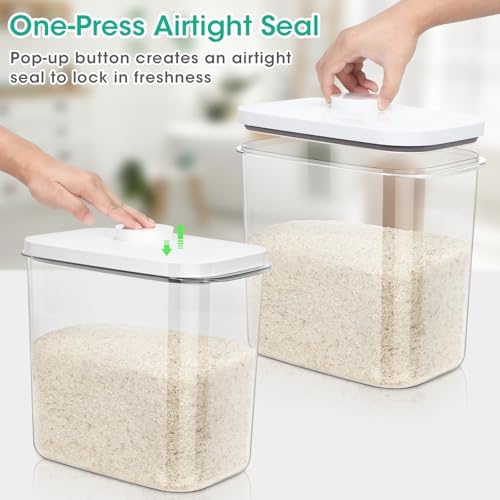 TBMax Large Rice Container 25 Lbs with Easy-Carrying Handles -12.7 Qt Flour Storage Container with Pop Up Lid & Hanging Hooks for Cleaner Use, Airtight Food Storage Bin for Kitchen Organization