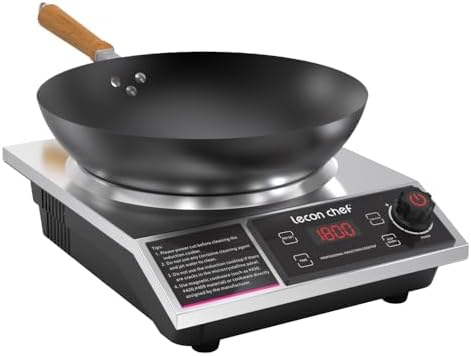 leconchef Induction Cooker with Wok 1800W Professional Electric Induction Burner with 11-Level Setting for Cooking,24-hour Timer and Preset,Keep warm,14" Carbon Steel Wok Included