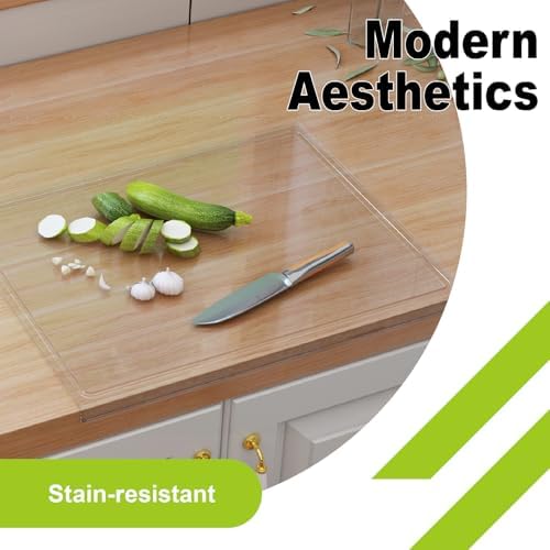 Acrylic Cutting Board with Juice Groove, Clear Cutting Board with Counter Lip, Cutting Boards for Countertop Protector, Non-Slip Dough Mat, Kitchen Decor Gadgets House Warming Gifts(16"x12.5")