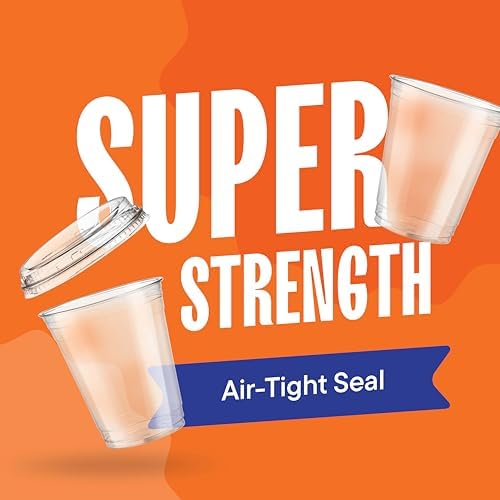 12 oz Clear Plastic Cups with Strawless Sip-Lids [50 Sets] PET Crystal Clear Disposable 16oz Plastic Cups with Lids - Crystal Clear, Durable Cup - BPA Free + Crack Resistant, for Coffee, Juice, Shakes