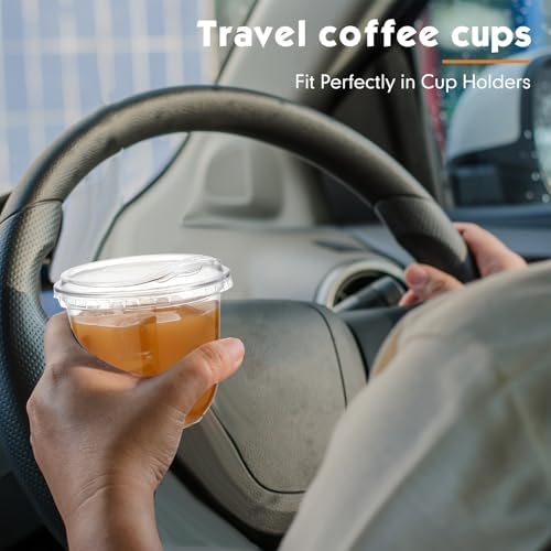 Baderke 50 Pcs Round Bottom Plastic Cups with Lids Clear Togo,10 Oz