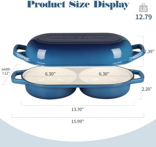 EDGING CASTING Enameled Cast Iron Double Bread Dutch Oven, Lake Blue