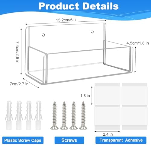 Acrylic Spice Rack Wall Mount-6 Inch, Clear Spice Shelf Storage Holder, 2 Pack Hanging Seasoning Rack Organizer for Cabinet Door, Cupboard or Wall Kitchen (Adhesive or Screw)
