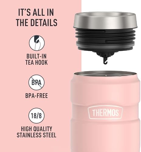 THERMOS Stainless King Stainless Steel Tumbler, 16oz, Matte Pink