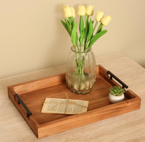 3Pcs Nested Vintage Wood Serving Tray Set, Coffee Table Ottoman Decor Trays