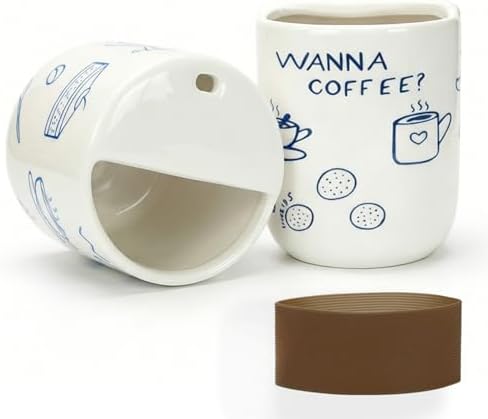 Ceramic Travel Mug with Half Lid 12oz, Aesthetic Coffee Cup