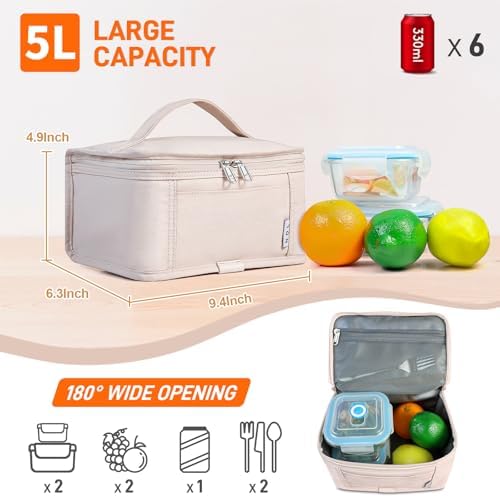 NOL Small Lunch Bag Mini Lunch Box Insulated Lunch Bag for Men/Women Leakproof Cooler Tote Bag Lightweight Nylon Waterproof Lunch Box For Work, Cream