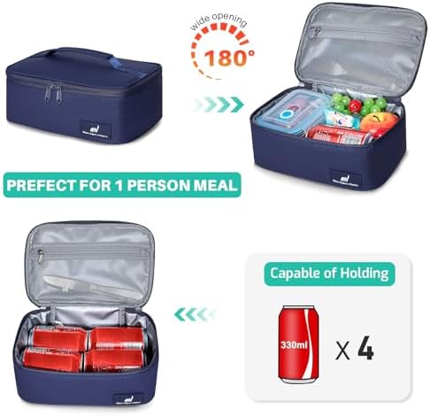 NOL Insulated Lunch Bag for Adults – Compact Cooler Lunch Box with Food-Grade Lining, Waterproof Lunch Bag for Work, Travel | Portable Thermal Meal Tote with Handle,Navy blue