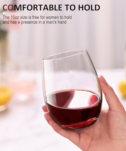 OJA Wine Glasses Set, Crystal Stemless Red Wine Glass, Set of 12, 15 oz