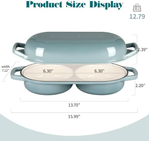 EDGING CASTING Enameled Cast Iron Double Bread Dutch Oven, Seasalt