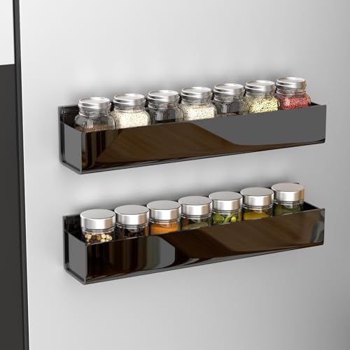 PMMASTO Adhesive Acrylic Spice Rack, Black- 2 Pack