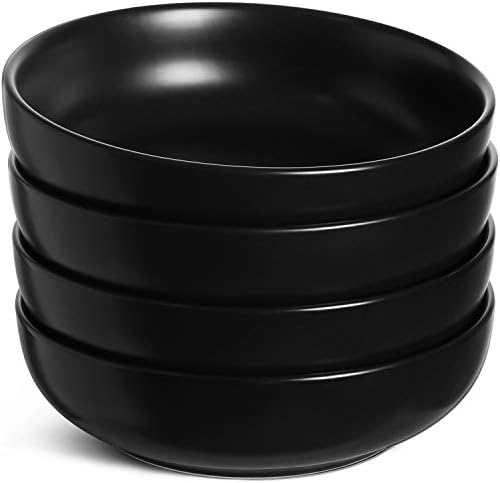 LE TAUCI Pasta Bowls 45 oz, Salad Bowls Set for Serving Soup, Pasta, Noodle, Dinner, Large Kitchen Bowl Plates, Microwave Safe - 8.5 Inch, Set of 4, Matte Black