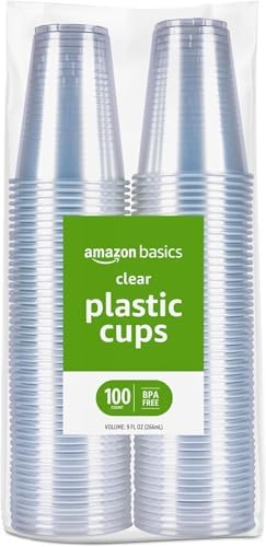 Amazon Basics Small Disposable Clear Plastic Cups, 9oz, 100 Count (Pack of 6)