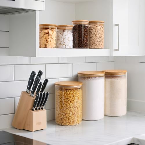 ComSaf Glass Storage Jars with Bamboo Lids 3.9 Qt 2 Pack Large Pantry Round