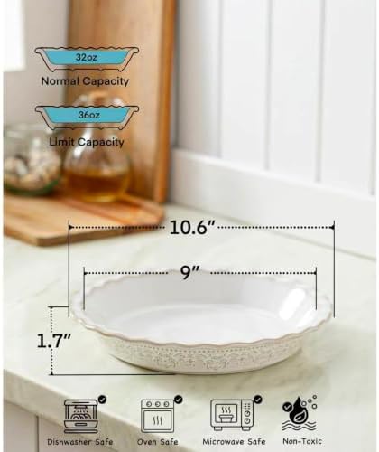 Ceramic Pie Pans Set of 2, 9 Inches Pie Plate for Baking, Off-White