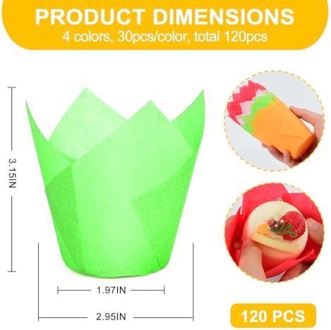 120 Counts Colorful Tulip Cupcake Liners for Baking Cups, Food Grade Parchment Paper Muffin Liners Holders, Standard Tulip Cupcake Liners, Greaseproof Cup Cake Wrappers for Party, Christmas, Neyimqr