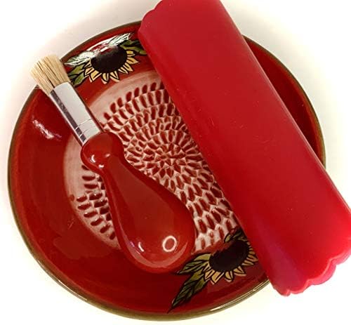 BonCera, Premium Ceramic Garlic Grater Plate Set - Red Sunflower