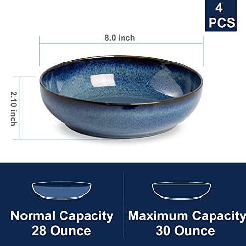 30oz Ceramic bowls set of 4-8" serving bowls for Kitchen,Pasta,Salad-Dishwasher & Microwave Safe Perfect for Housewarming, Thanksgiving, Christmas-Royal Blue