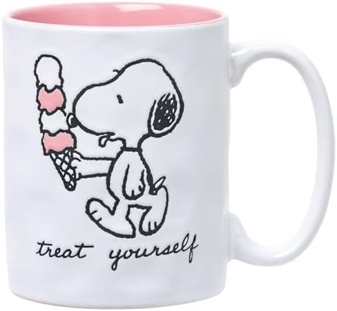 Silver Buffalo Peanuts Snoopy Beach, Wax Resist Ceramic Pottery Mug, 17oz