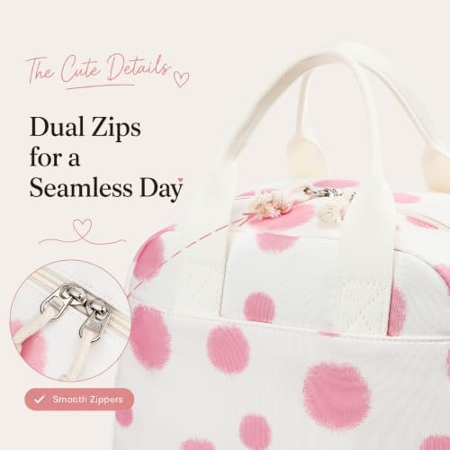 LOVELYWIND Lunch Box for Women, Insulated Lunch Bag, Pink Dot Tote