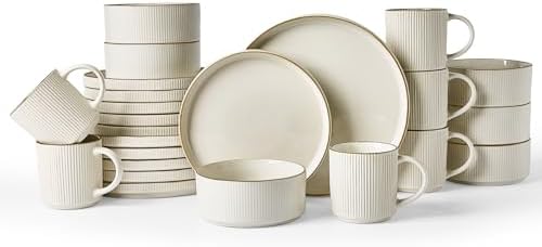 Famiware Stoneware Dinnerware Set with Mugs, Plates and Bowls, Dishes for 6