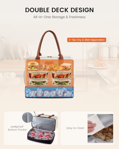 LOVEVOOK Insulated Lunch Bag Women with Triple Compartments & Bottle Holder