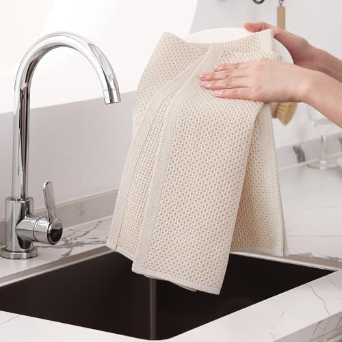 Homaxy 100% Cotton Oversized Waffle Weave Kitchen Towels 4-Pack, Beige