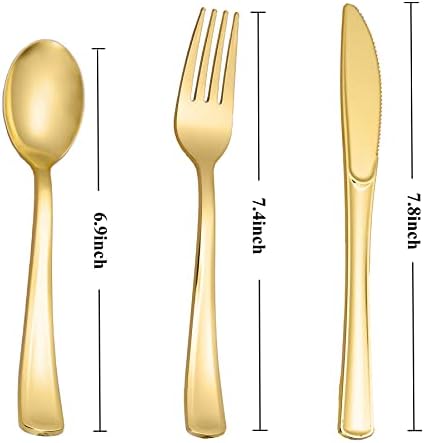 N9R 500PCS Gold Plastic Silverware, Disposable Plastic Cutlery/Utensils