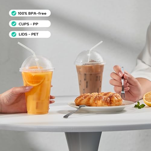 JOLLY PARTY 100 PACK 16 oz Clear Disposable Plastic Cups with Dome Lids