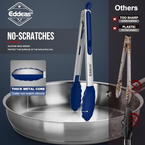 Tongs For Cooking - Kitchen Tong with Silicone Tip 7", 9", 12" Blue