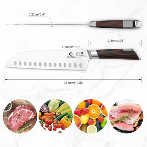 imarku Japanese Santoku Knife 7 Inch, Multi-Layer Forged, Powder Steel Core