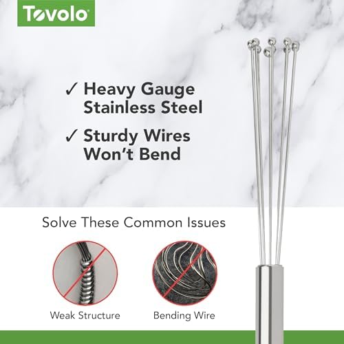 Tovolo Ball Whisk 10" Stainless Steel Wire Whisk Metal Ball Whisk for Cooking Blending Mixing Stirring Whipping Whisking, Large Dishwasher Safe Mini Ball Wire Whisker for Egg Beating Liquid Mixing