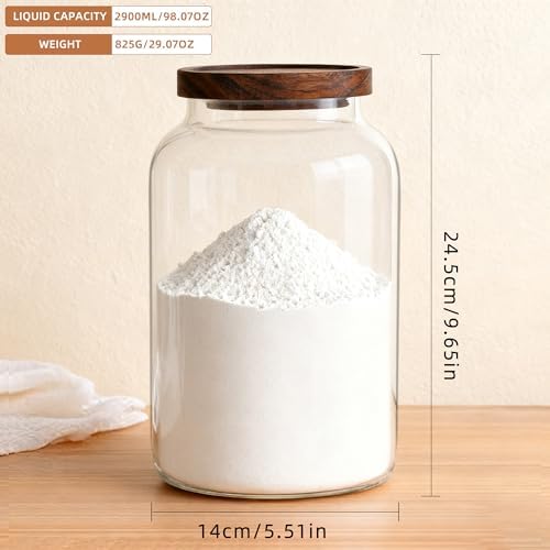 Large Glass Jar With Lid,1PACK 95oz/2800ml Clear Glass Food Storage Containers with Airtight Bamboo Lid Stackable Kitchen Canisters for Candy,Cookie,Rice,Sugar,Flour,Nuts and Spice Jars